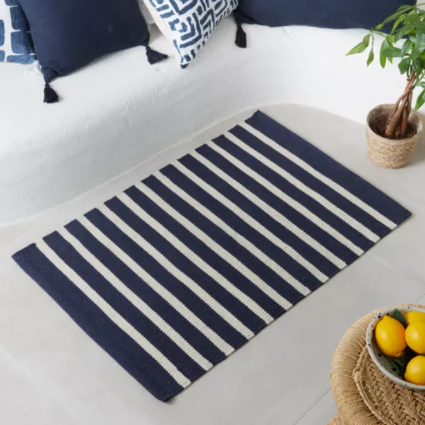 Vloerkleed katoen (60 x 90 cm) Calvi Marine blauw