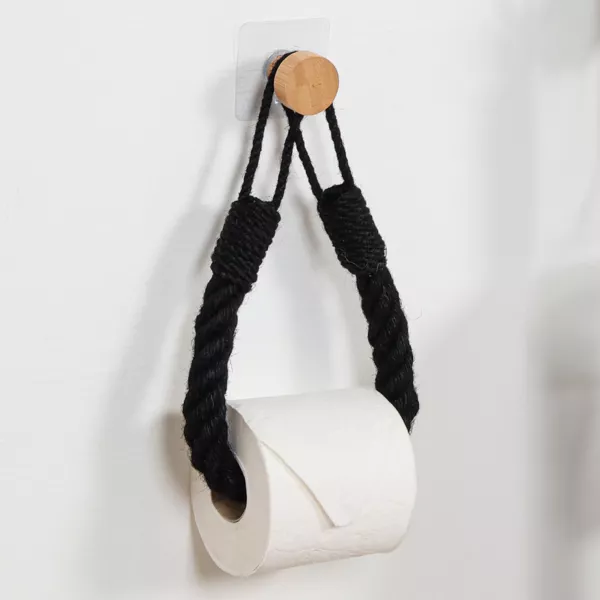 Dispensador de papel - portatoallas adhesivo Easy Chic Cuerda Negro