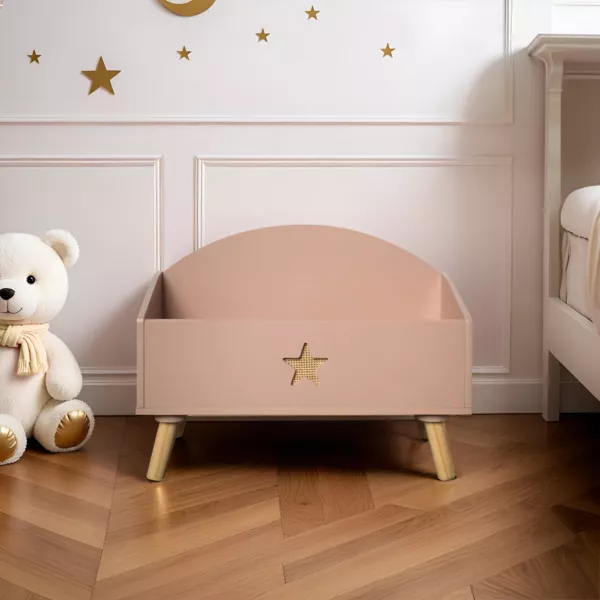 Coffre à jouet ouvert enfant bois (H44 cm) Stars Rose