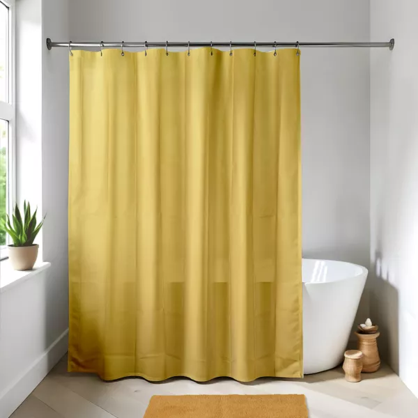 Rideau de douche à anneaux (180 x 200 cm) Uni Jaune moutarde