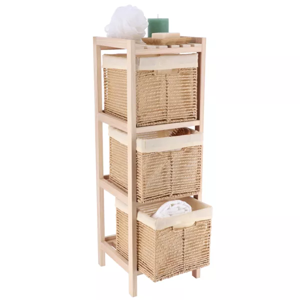 Mueble de almacenamiento 3 cestas (H77 cm) Paulownia Beige