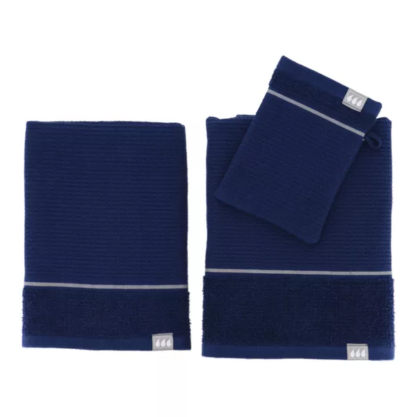 Set Handtücher 50x90 cm + 70x130 cm + 1 Waschlappen Japandi Marineblau und Silber