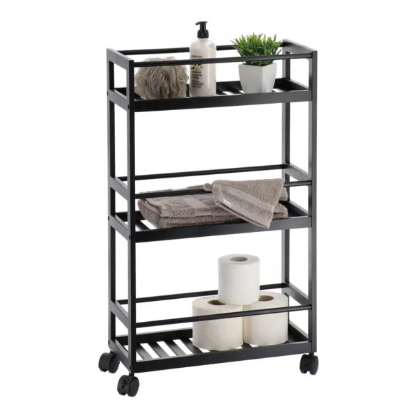 Desserte à roulettes 3 niveaux (H75 cm) Japandi Noir