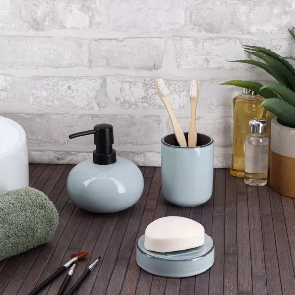 Set d'accessoires salle de bain grès laqué Pietra Bleu