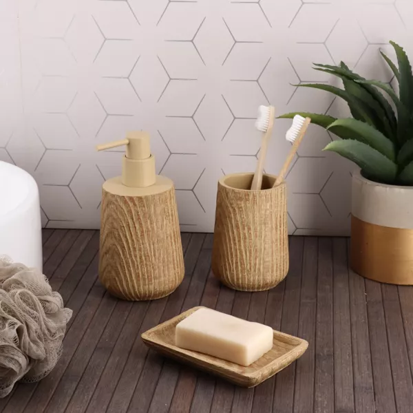 Set d'accessoires salle de bain façon chêne Scandi Beige