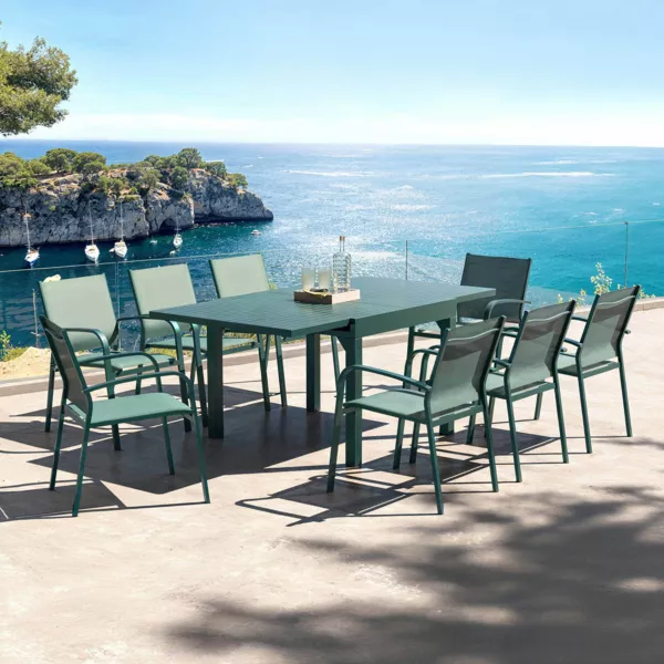 Uitschuifbare tuintafel van aluminium voor 8 personen (90/180 x 90 cm) Murano petrol Blauw
