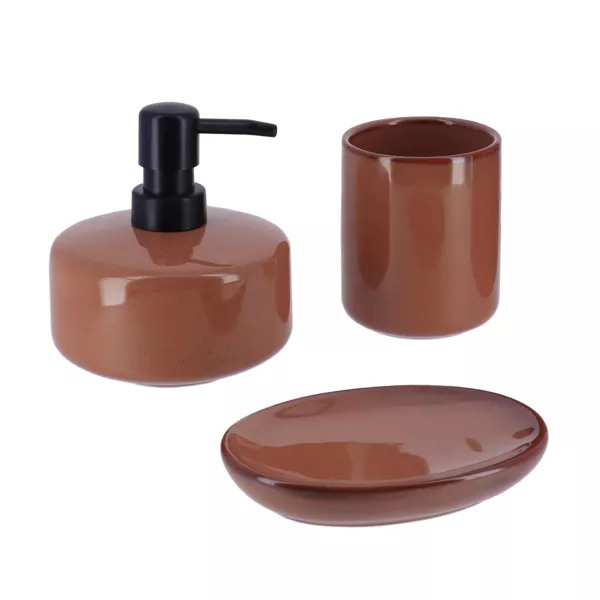 Seizoen kleur Amber gelakt steengoed badkamer accessoire set