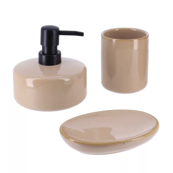 Set d'accessoires salle de bain grès laqué Season color Beige