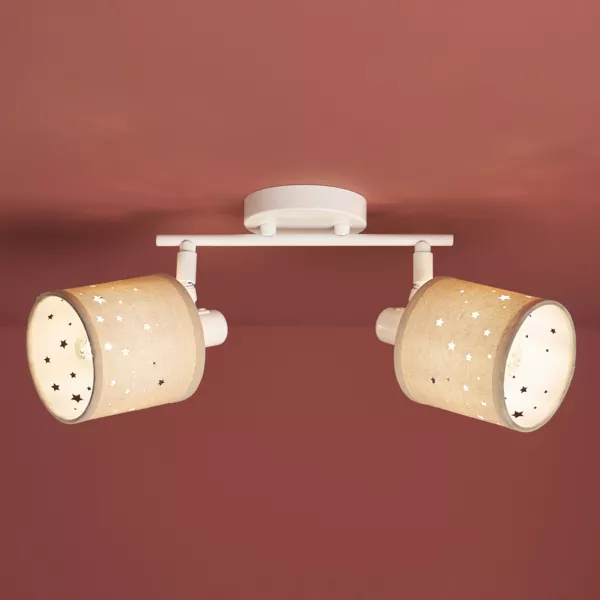 Wandlamp met 2 verstelbare metalen en linnen lampenkappen (30 x 17 cm) Estrella Beige