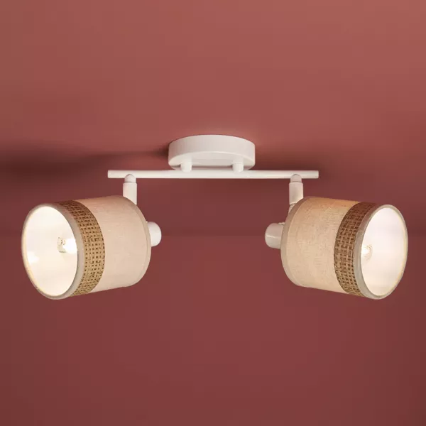 Wandlamp 2 verstelbare lampenkappen metaal en rotan (30 x 17 cm) Bohemia Beige