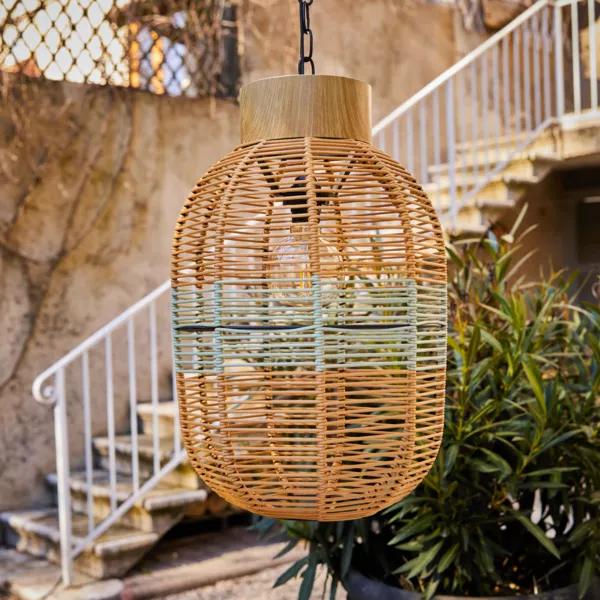 Suspension de jardin solaire résine tressée LED (D27 cm) Toscane Vert