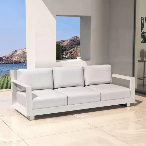 Sofá de jardín en aluminio 3 plazas Elba Blanco y gris claro