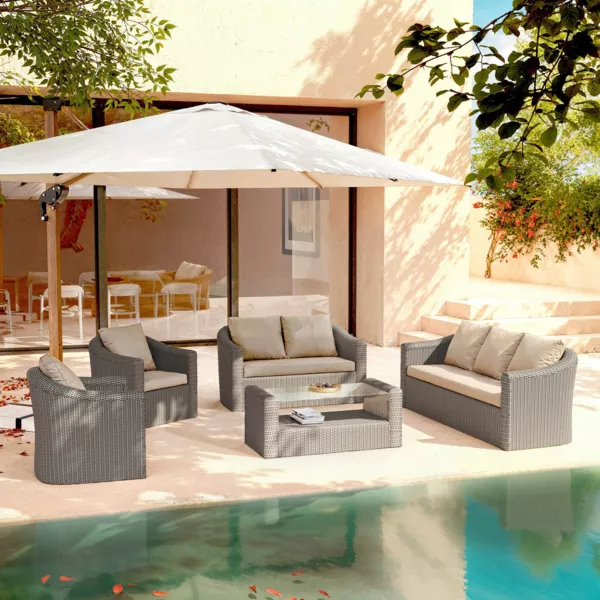 Loungeset van gevlochten hars 7 zitplaatsen 5 delig Calvi Grijs en Taupe