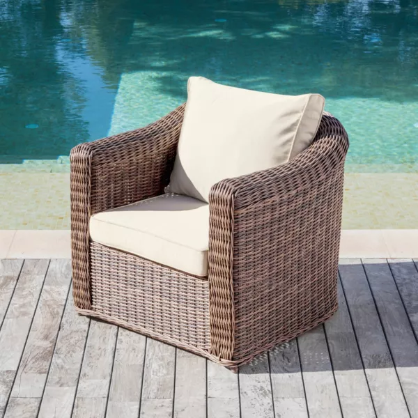 Fauteuil de jardin en résine tressée Calvi Sépia et beige