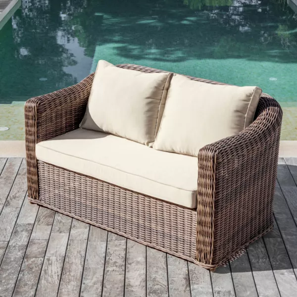 Tuinbank van gevlochten hars 2 zitplaatsen Calvi Sepia en Beige