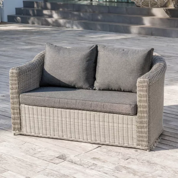 Gartensofa 2-Sitzer geflochtenes Polyrattan Calvi Grau und Dunkelgrau