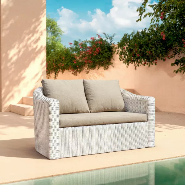 Canapé de jardin en résine tressée 2 places Calvi Blanc et taupe