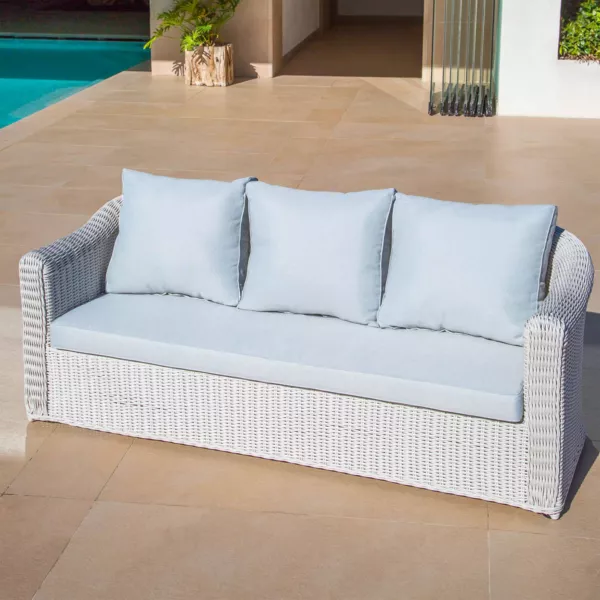 Gartensofa 3-Sitzer geflochtenes Polyrattan Calvi WeiÃŸ und Hellgrau ref mod