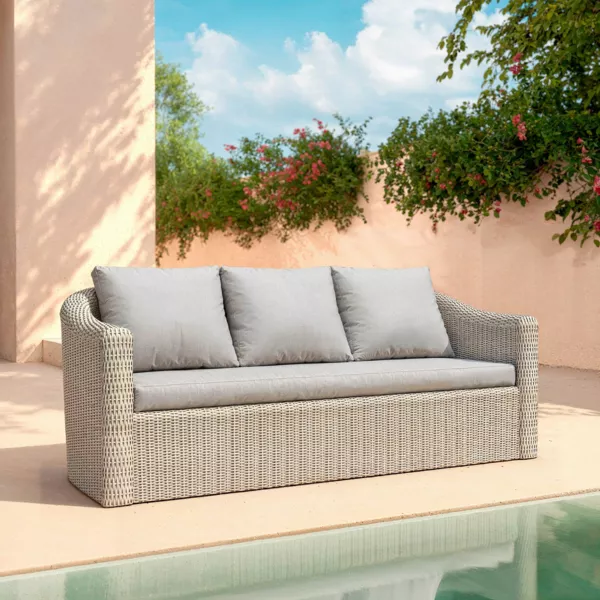 Canapé de jardin en résine tressée 3 places Calvi Gris clair