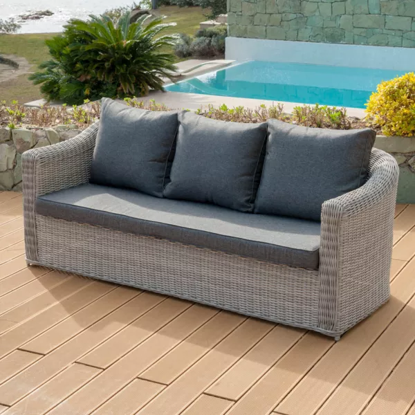 Canapé de jardin en résine tressée 3 places Calvi Gris et gris foncé
