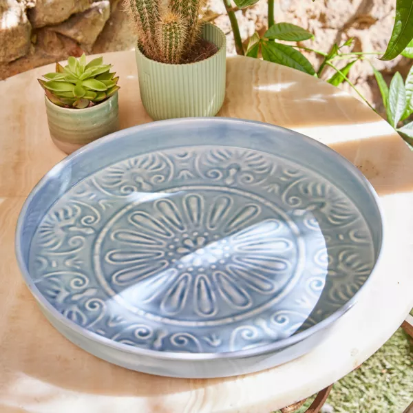 Plateau rond dcoratif (D32 cm) Fleurs d'sme Bleu