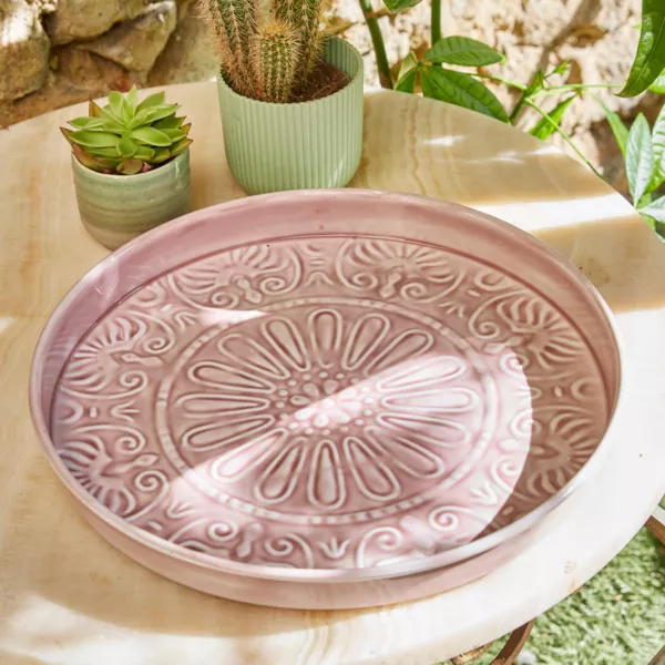 Plateau rond décoratif (D32 cm) Fleurs d'Ésmée Rose pâle