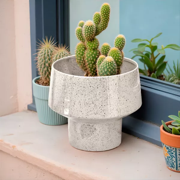 Cache-pot en métal (H16 cm) Terrazzo Ivoire