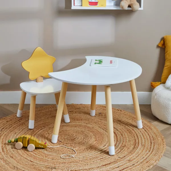 Tafel en 1 houten kinderstoel (H44 cm) Sterren Wit