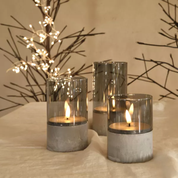 St med 3 LED-lys i glas (H15 cm) Charme Varm hvid