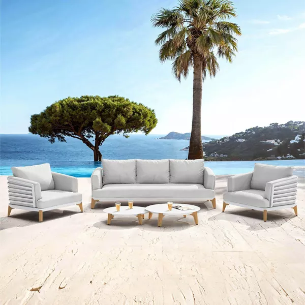 Conjunto de jardín de aluminio 5 plazas 5 piezas Monte Carlo Blanco y gris claro