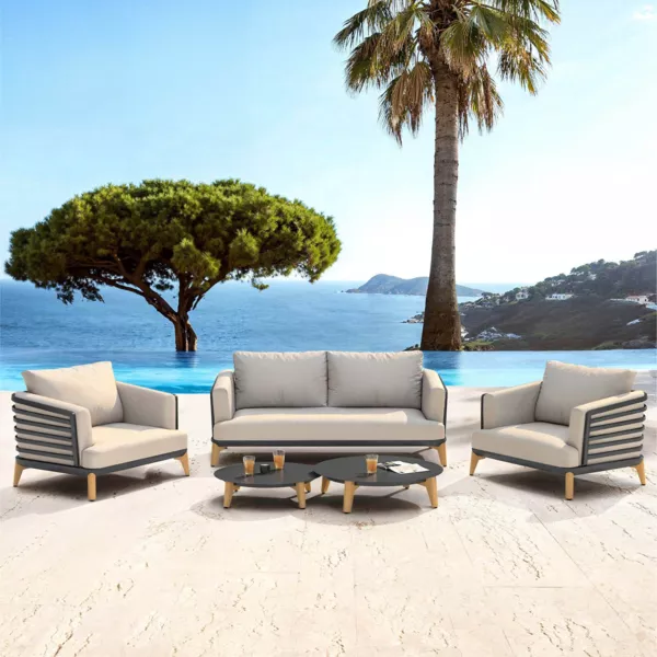 Conjunto de jardín de aluminio 4 plazas 5 piezas Monte Carlo Gris antracita y topo