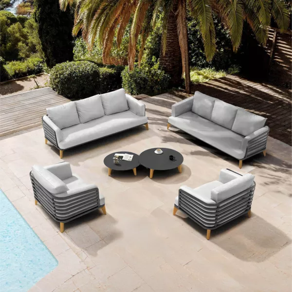 Conjunto de jardín de aluminio 8 plazas 6 piezas Monte Carlo Gris antracita y gris claro
