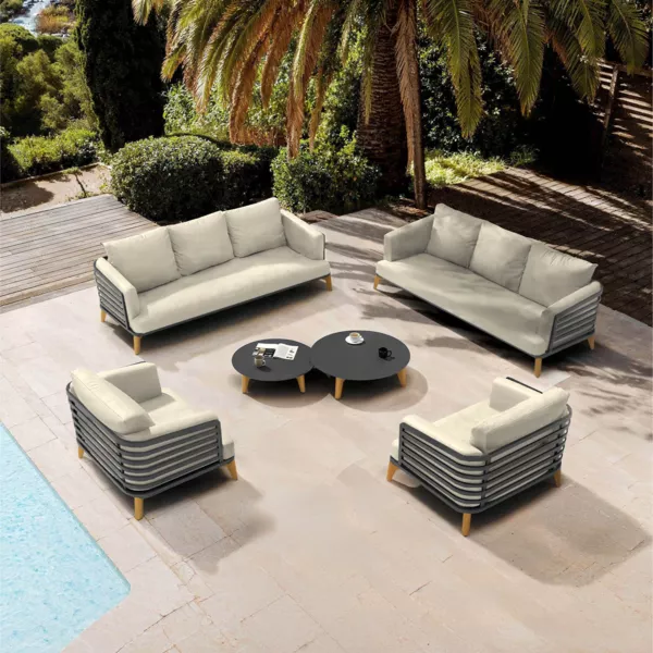 Conjunto de jardín de aluminio 8 plazas 6 piezas Monte Carlo Gris antracita y beige