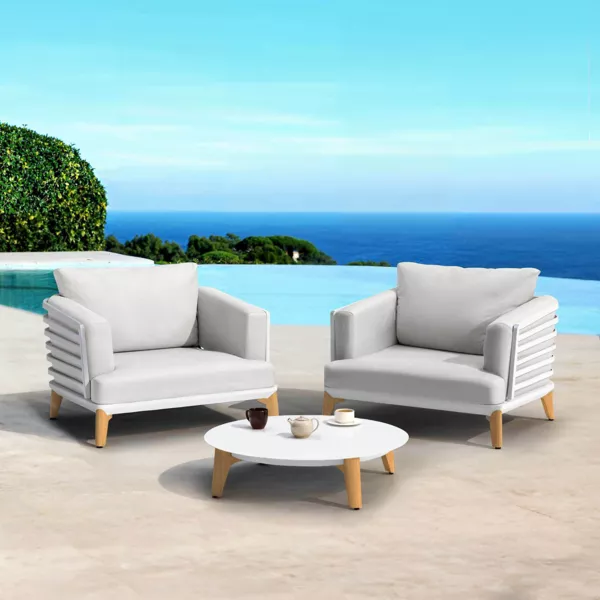 Conjunto de jardín de aluminio 2 plazas 3 piezas Monte Carlo Blanco y gris claro