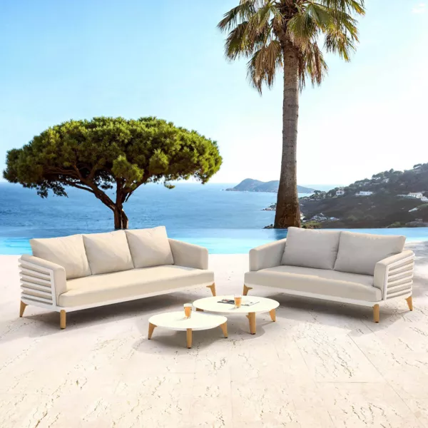 Conjunto de jardín de aluminio 5 plazas 4 piezas Monte Carlo Blanco y topo