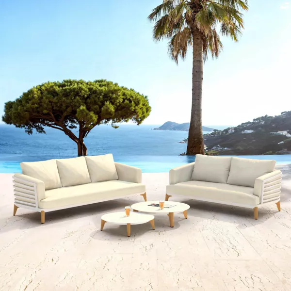 Conjunto de jardín de aluminio 5 plazas 4 piezas Monte Carlo Blanco y beige
