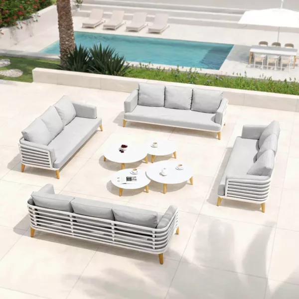 Conjunto de jardín de aluminio 12 plazas 8 piezas Monte Carlo Blanco y gris claro