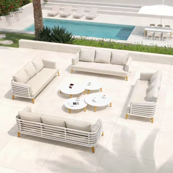 Conjunto de jardín de aluminio 12 plazas 8 piezas Monte Carlo Blanco y beige