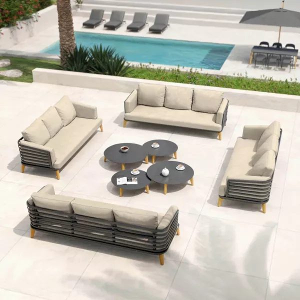 Conjunto de jardín de aluminio 12 plazas 8 piezas Monte Carlo Gris antracita y topo