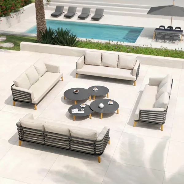Conjunto de jardín de aluminio 12 plazas 8 piezas Monte Carlo Gris antracita y beige