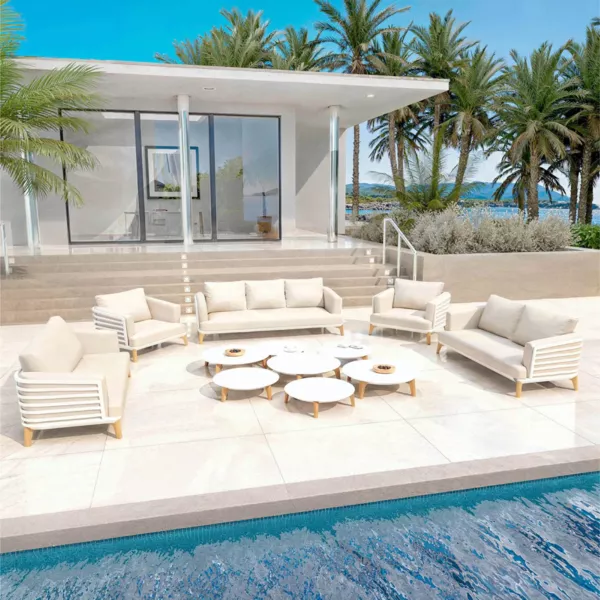 Conjunto de jardín de aluminio 9 plazas 12 piezas Monte Carlo Blanco y beige