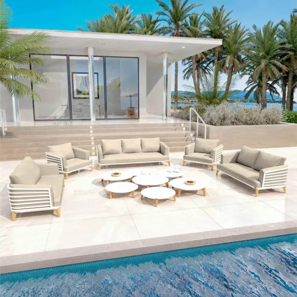 Conjunto de jardín de aluminio 9 plazas 12 piezas Monte Carlo Blanco y topo