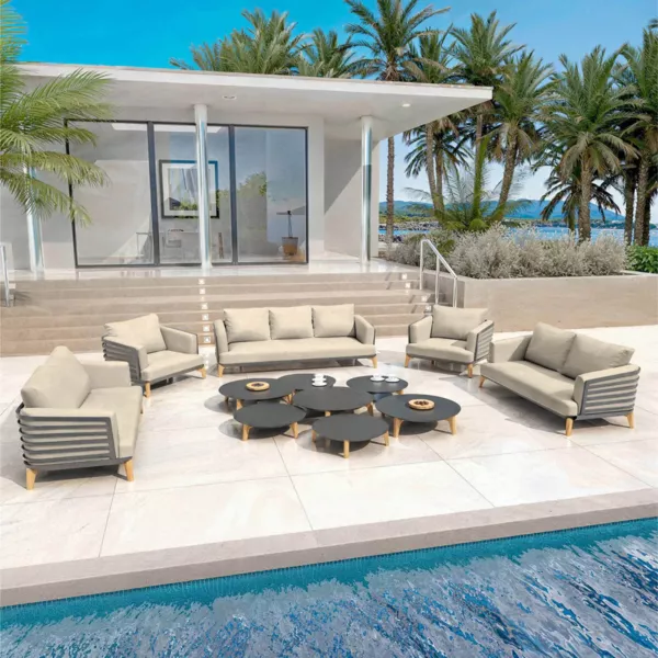Conjunto de jardín de aluminio 9 plazas 12 piezas Monte Carlo Gris antracita y topo