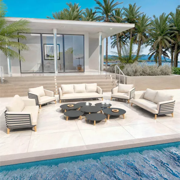 Conjunto de jardín de aluminio 9 plazas 12 piezas Monte Carlo Gris antracita y beige