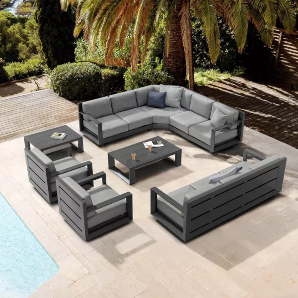 Conjunto de jardín esquinero aluminio 10 plazas Elba Gris antracita