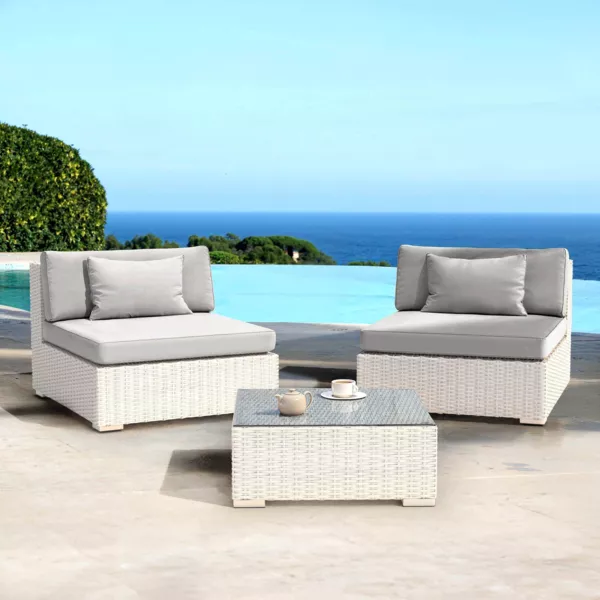 Salotto da giardino in resina intrecciata 2 posti 3 pezzi Palma Bianco e grigio