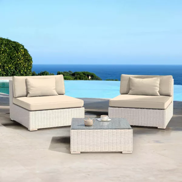 Loungeset van gevlochten hars 2 zitplaatsen 3 delig Palma Wit en beige
