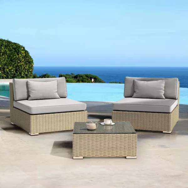 Conjunto de jardn de resina trenzada 2 plazas 3 pzas Palma Gris