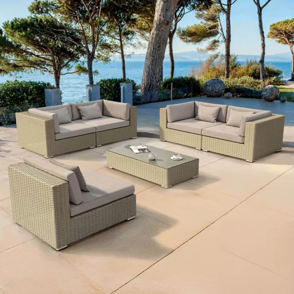 Salon de jardin en résine tressée 5 places 6 pcs Palma Gris et taupe