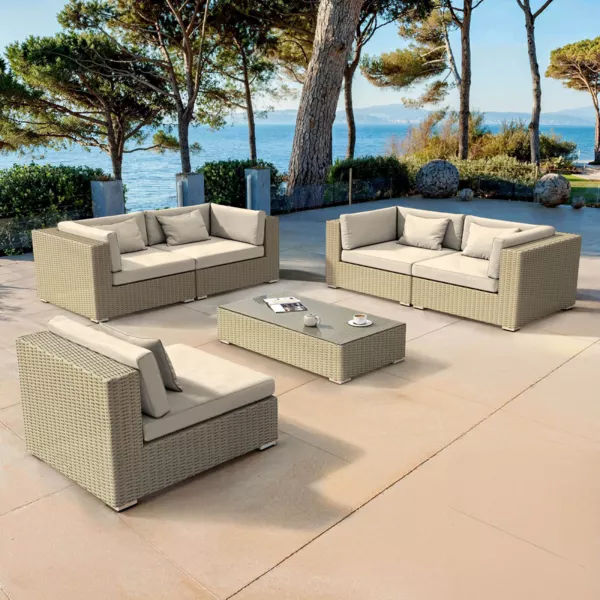 Loungeset van gevlochten hars 5 zitplaatsen 6 delig Palma Grijs en beige